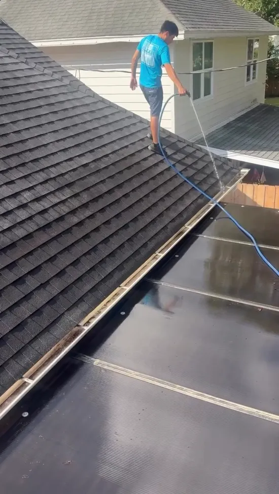 Gutter cleaning service for a Houston residential roofline